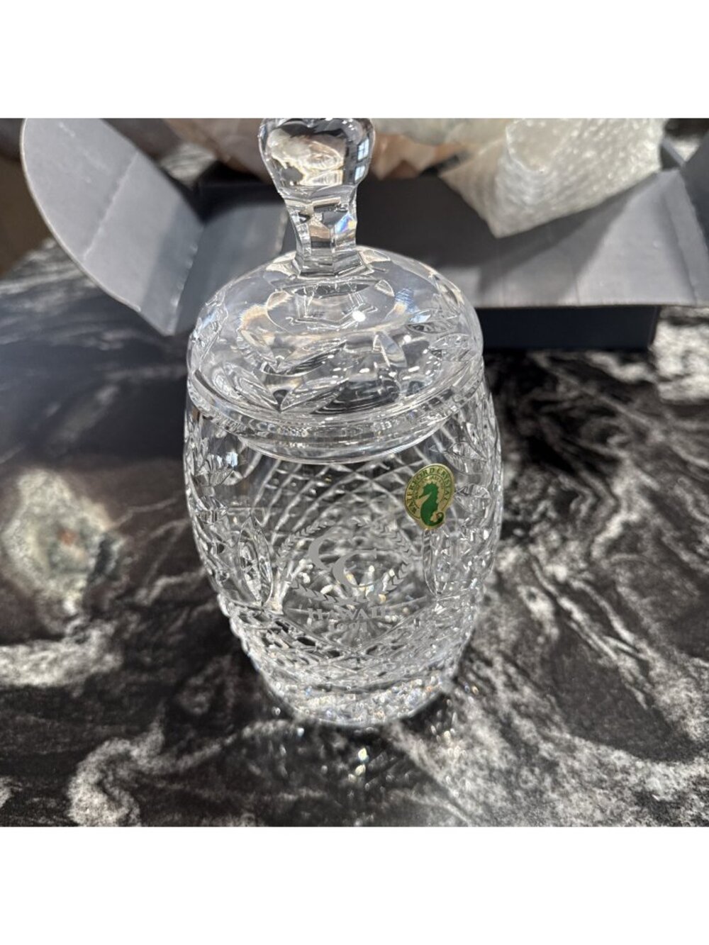 Vintage Waterford Crystal Pineapple Biscuit Barrel w/ Lid Ireland 8.25" Tall
